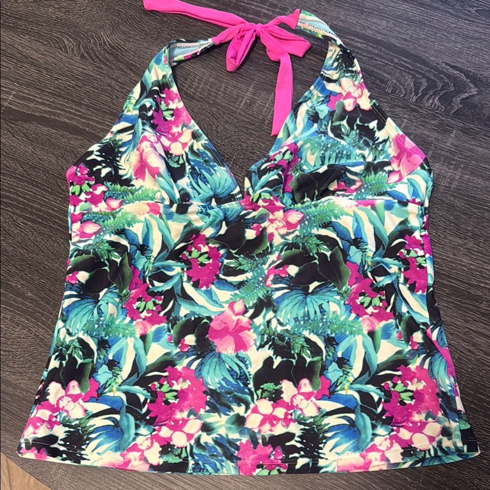 Athleta Pink and Blue Halter Swim Tank Top